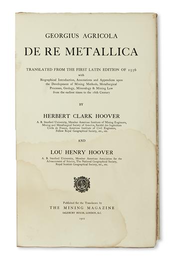 SCIENCE  AGRICOLA, GEORG. De re metallica. 1912. Signed by Herbert Hoover.